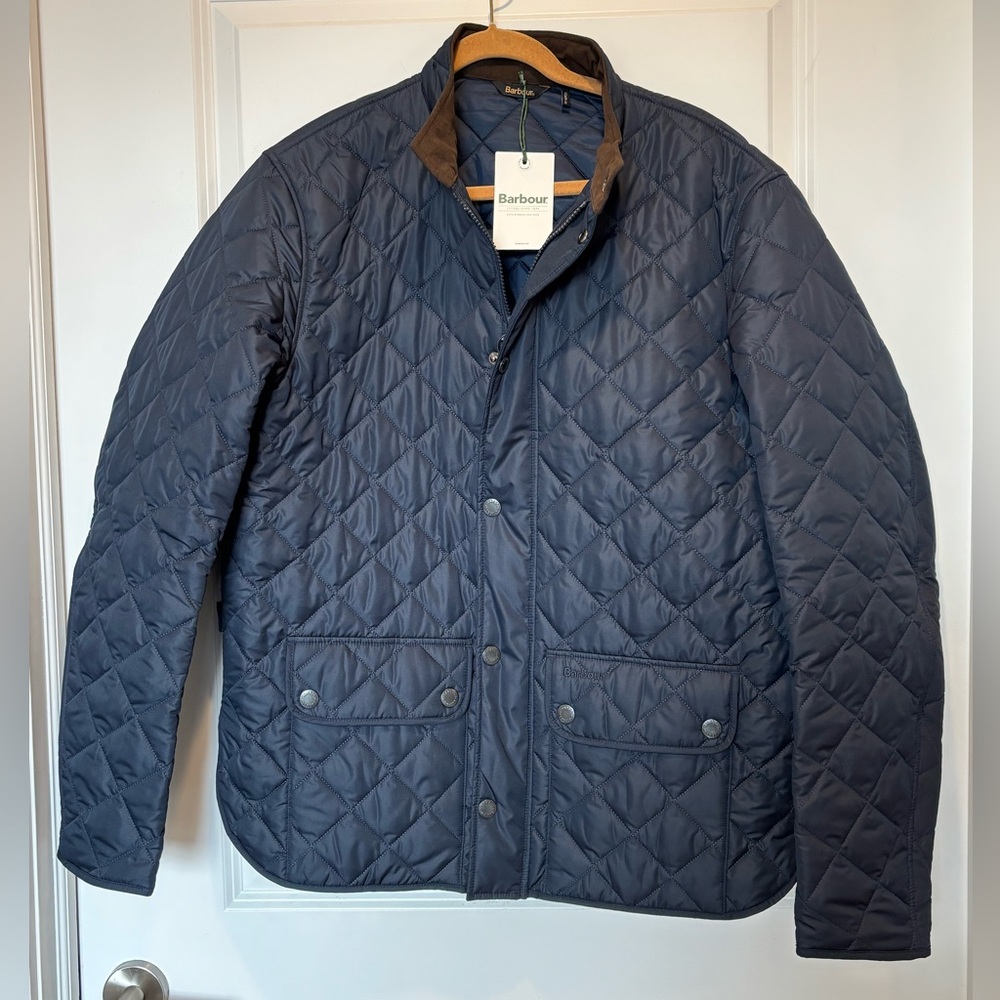 NWT Barbour Lowerdale Quilted Jacket Navy Blue M Men's Classic Coat Full Zip New